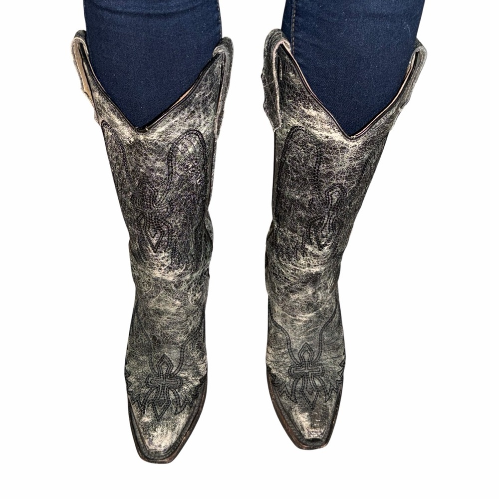 Circle G Black Leather Distressed Wing & Cross Western Cowgirl Boots - Size 6.5 - Picture 3 of 13